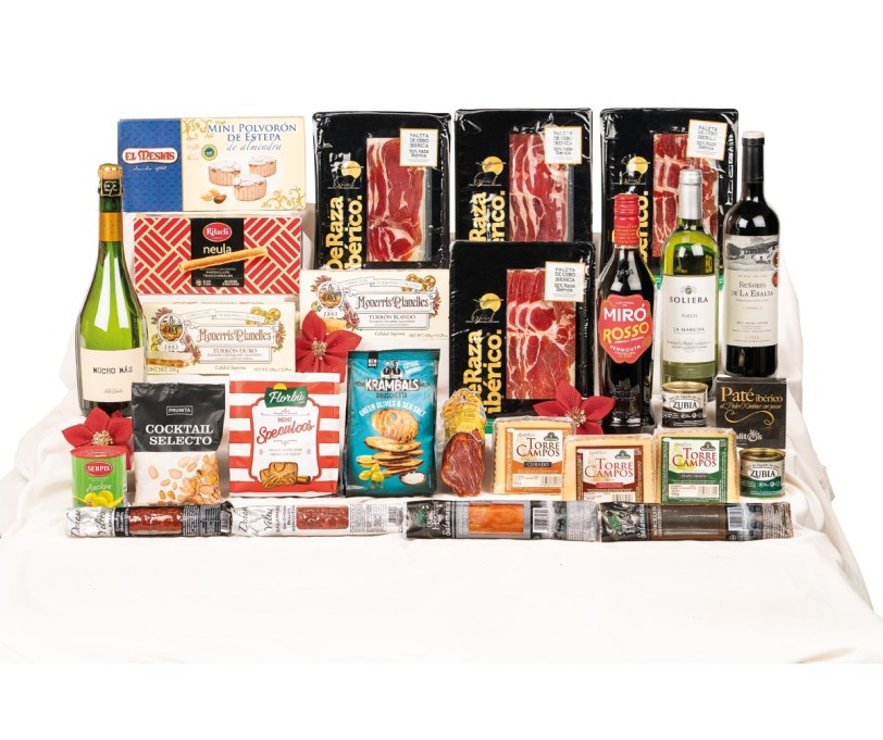 Lote de Navidad para empresas con paleta ibérica Deraza y quesos Torrecampos