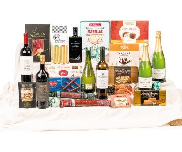 Lote de Navidad para empresas con lomo Guillén, cava Codorniu y ginebra premiada