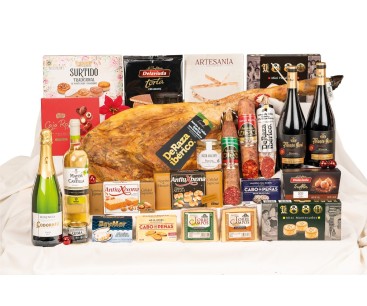 Lote de Navidad lujo con jamón ibérico Deraza y Rioja Monte Real 90 Aniversario