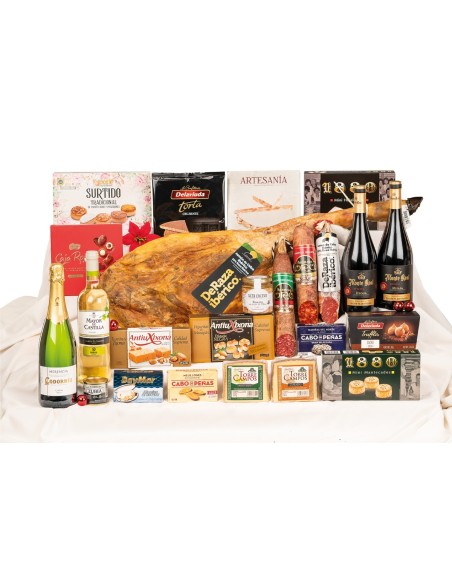 Lote de Navidad lujo con jamón ibérico Deraza y Rioja Monte Real 90 Aniversario