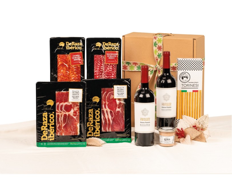 Surtido gourmet de Navidad con paleta ibérica DERAZA y vino Gran Feudo Navarra