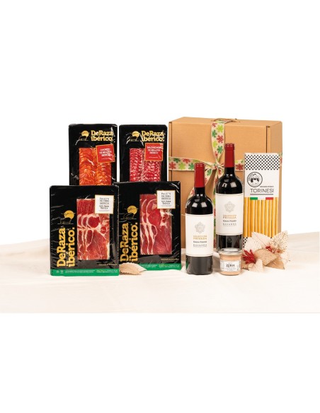 Surtido gourmet de Navidad con paleta ibérica DERAZA y vino Gran Feudo Navarra