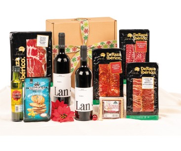 Surtido de Navidad gourmet con Rioja LAN Reserva e ibéricos DERAZA
