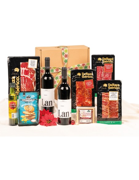 Surtido de Navidad gourmet con Rioja LAN Reserva e ibéricos DERAZA
