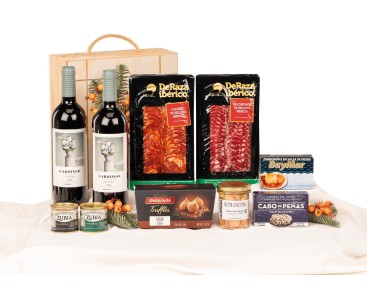 Surtido de Navidad Gourmet con Rioja GARDINGO en caja de madera