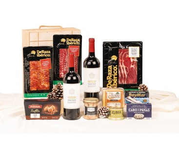 Surtido Navidad Gourmet DERAZA con vino D.O. Navarra en caja de madera