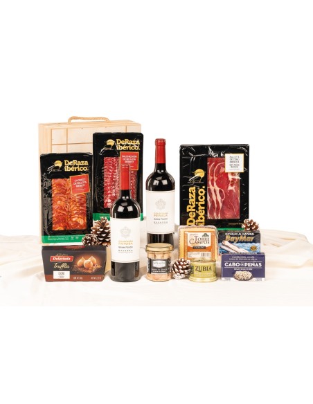 Surtido Navidad Gourmet DERAZA con vino D.O. Navarra en caja de madera
