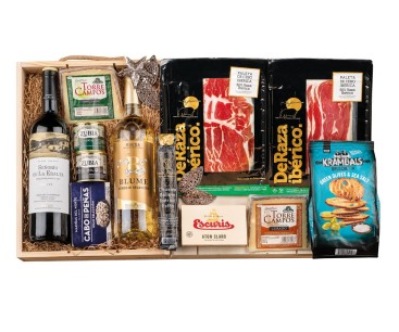 Surtido de Navidad Gourmet con ibéricos DERAZA en caja de madera