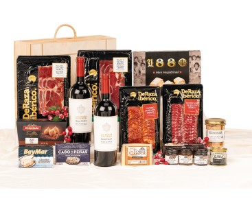 Surtido de Navidad Gourmet con vino Gran Feudo e ibéricos DERAZA