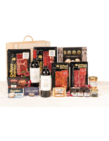 Surtido de Navidad Gourmet con vino Gran Feudo e ibéricos DERAZA