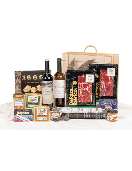 Surtido de Navidad Gourmet con ibéricos DERAZA en caja de madera