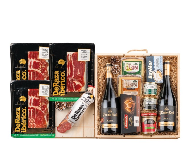 Surtido de Navidad Gourmet con vino MONTE REAL Reserva