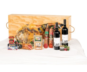 Surtido navidad gourmet con paleta JAMONERÍA REAL en caja de madera