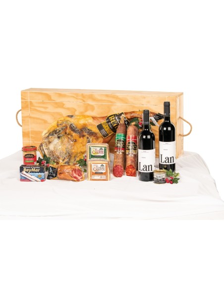 Surtido navidad gourmet con paleta JAMONERÍA REAL en caja de madera