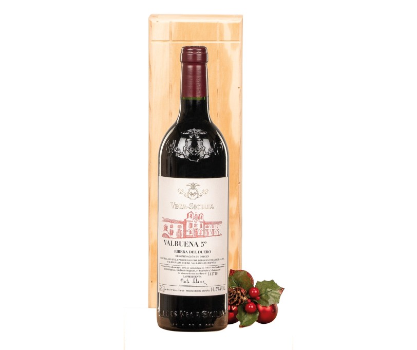 Botella de vino Vega Sicilia Valbuena 5º Ribera del Duero en caja de madera