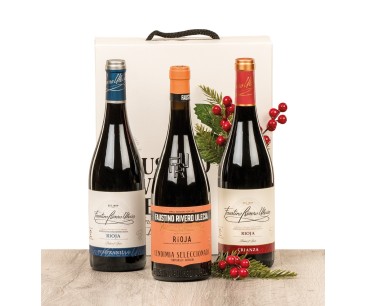 Estuche lujo con 3 botellas de vino Rioja Faustino Rivero selección variada