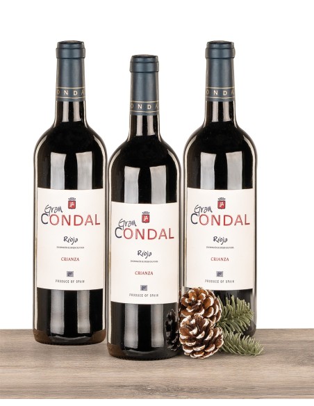 Caja lujo precintada con 3 botellas de vino Rioja Gran Condal Crianza