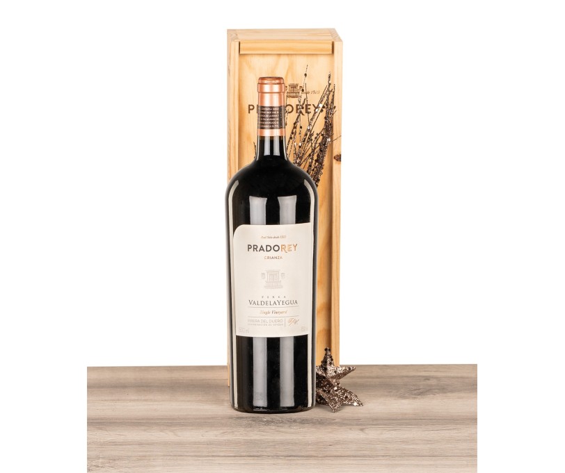 Estuche de madera con botella Magnum de Ribera Prado Rey Valdelayegua