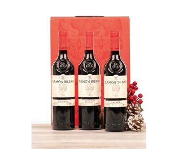 Estuche lujo con 3 botellas de vino Rioja Ramón Bilbao Crianza
