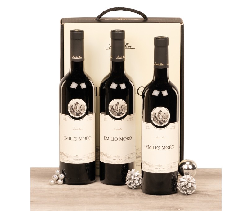 Estuche con 3 botellas de vino Ribera Emilio Moro 12 Meses en Barrica