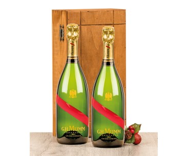 Caja de madera color avellana Alta Selección con 2 botellas Champagne G.H. Mumm