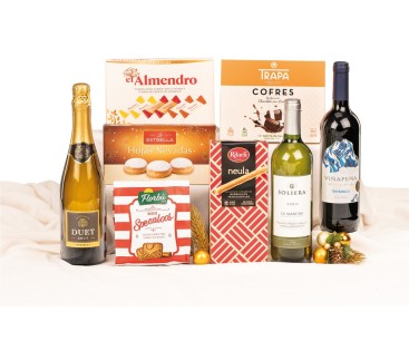 Lote de Navidad económico con turrones El Almendro y vinos para empresas