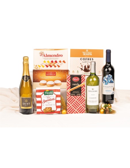 Lote de Navidad económico con turrones El Almendro y vinos para empresas