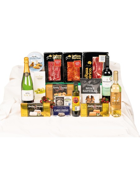 Lote de Navidad sin gluten para empresas con ibéricos Deraza y cava Bach