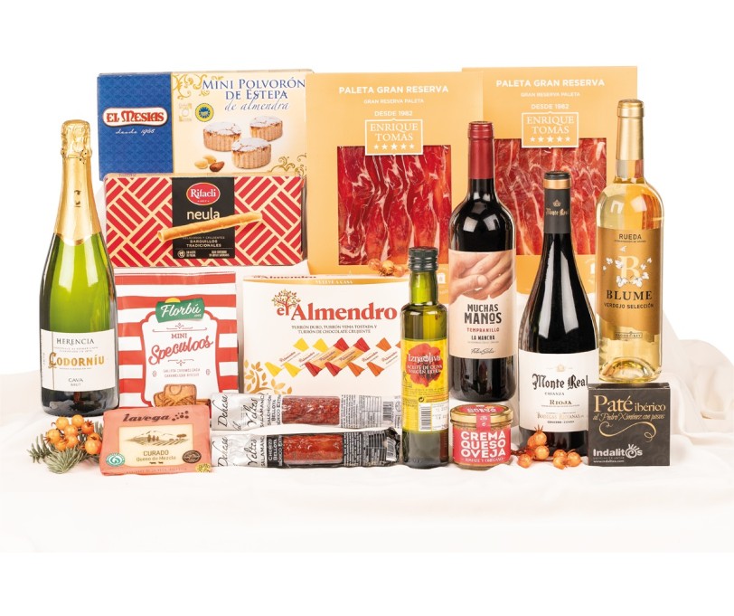 Lote de Navidad para empresas con paleta Enrique Tomás y queso Lavega