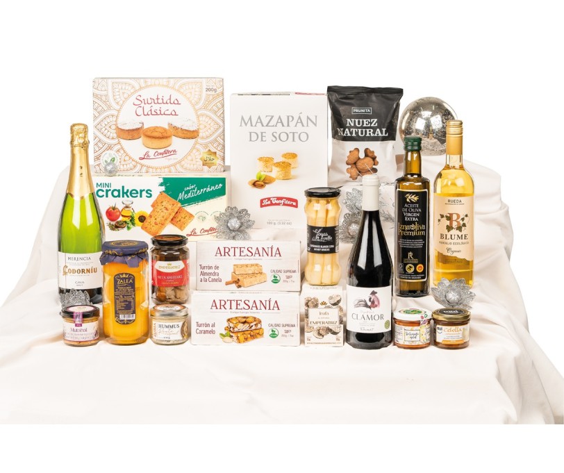 Lote de Navidad vegano para empresas con cava Codorniu y AOVE Iznaoliva Premium