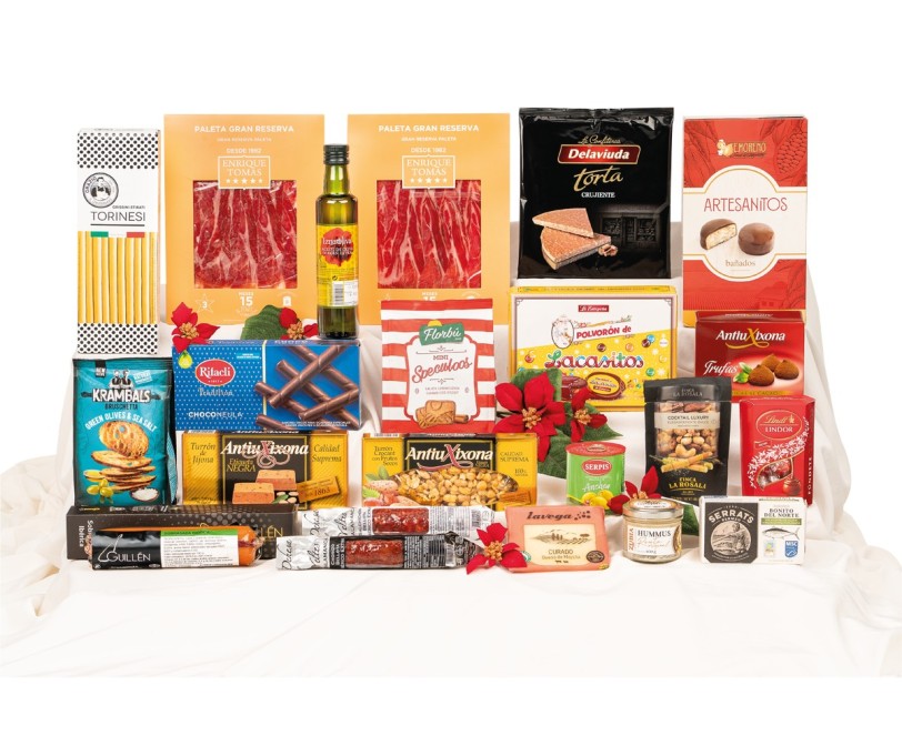 Lote de Navidad gourmet con paleta Enrique Tomás, sobrasada Guillén y Lindt