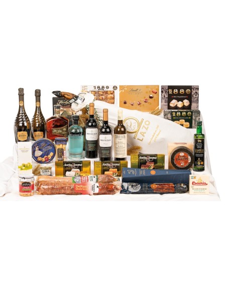 Lote de Navidad lujo con jamón bellota 100% ibérico Lazo y lomo Cinco Jotas estuchado