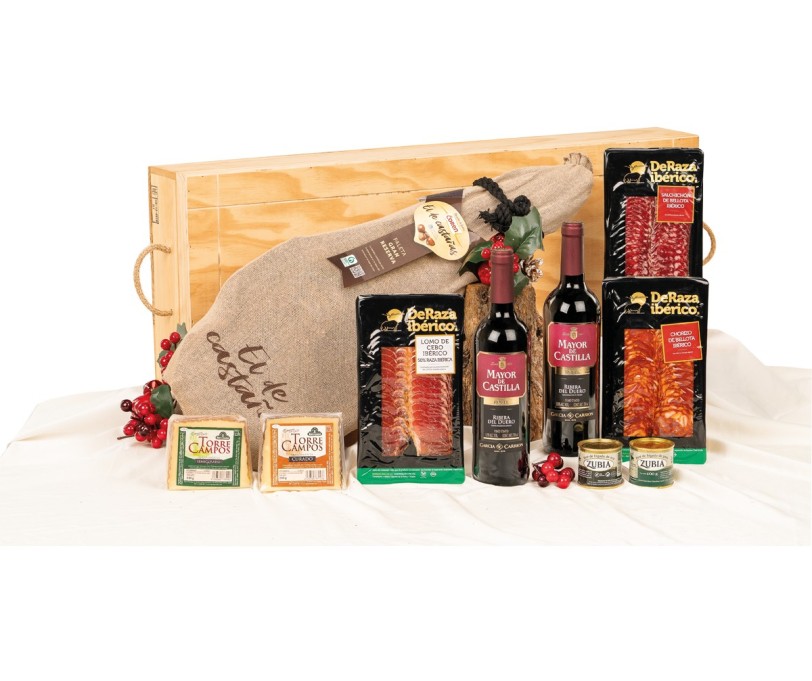 Surtido de Navidad con paleta COREN Gran Reserva en caja de madera