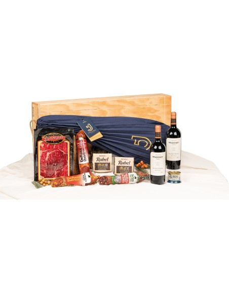 Surtido gourmet con Paleta CINCO JOTAS en caja de madera.